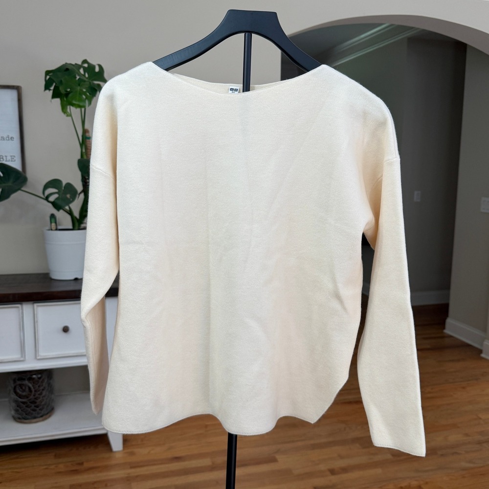 Uniqlo Cream Boat Neck Drop Shoulder Sweater Off White XXS Oversized Capsule Lux
